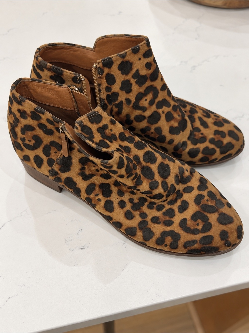 Leopard Print Ankle Booties in Tan and Black - Women's Fashion